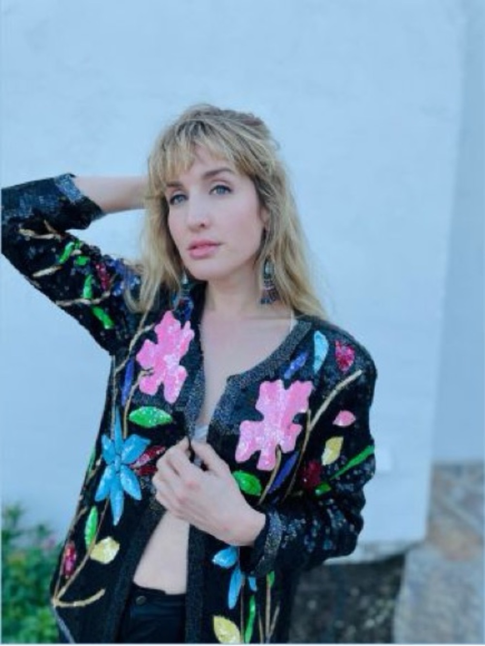 Vintage  1980s Jean for Joseph Le Bon black sequin floral jacket sequins flowers